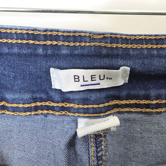 Bleu Sz 10 Midi Denim Jean Skirt Stretch Front Slit Pockets Casual Streetwear - Picture 10 of 11